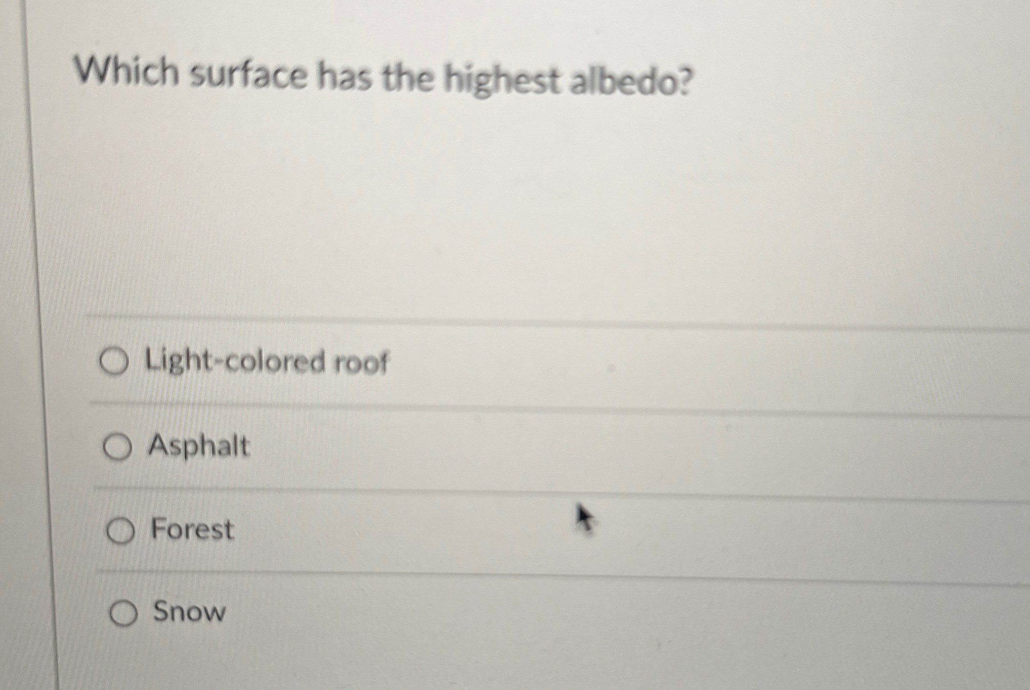 Solved Which surface has the highest albedo?Lightcolored