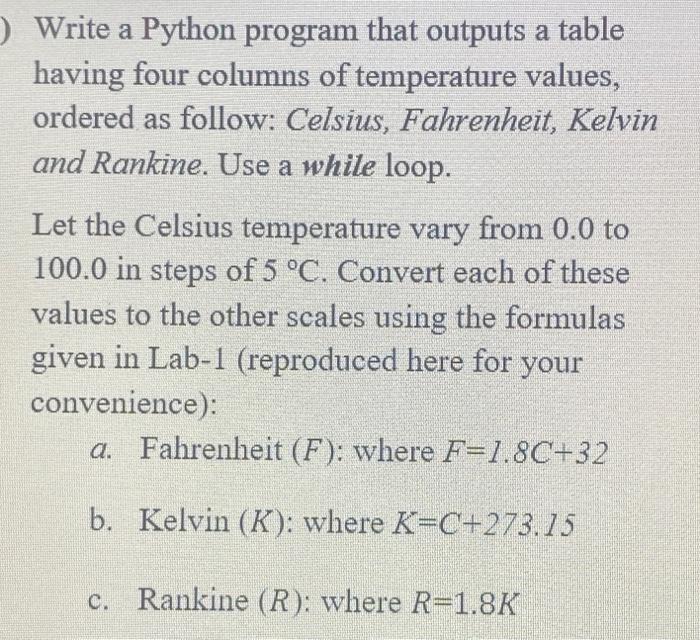 Solved ) Write a Python program that outputs a table having | Chegg.com