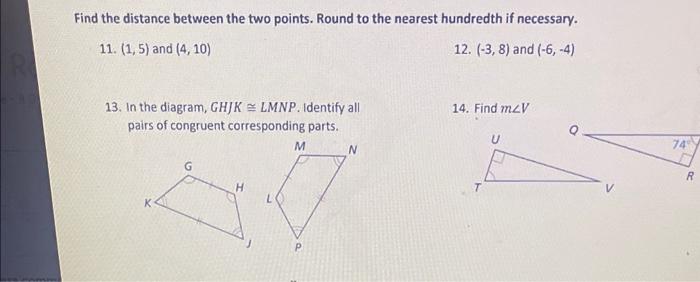 Solved Find the distance between the two points. Round to | Chegg.com