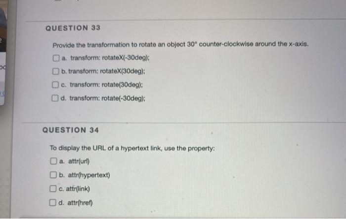 Solved QUESTION 33 od Provide the transformation to rotate | Chegg.com