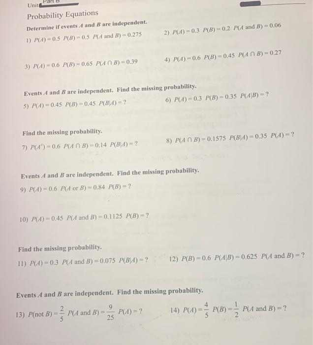 unit probability homework 5 independent events answer key