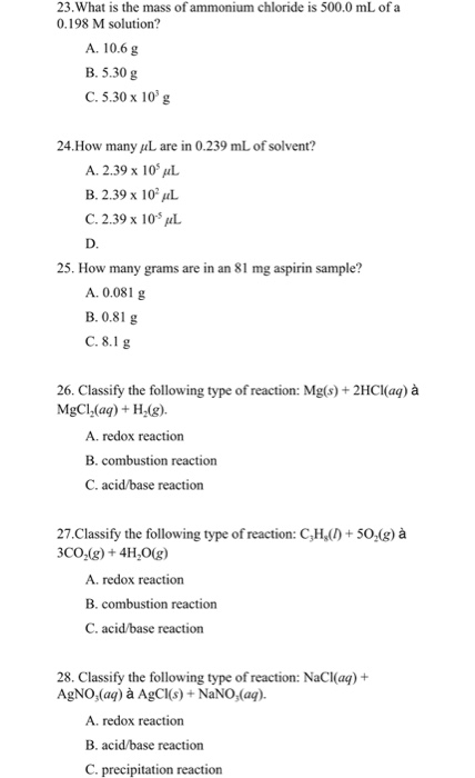Solved 23 What Is The Mass Of Ammonium Chloride Is 500 0 Chegg Com
