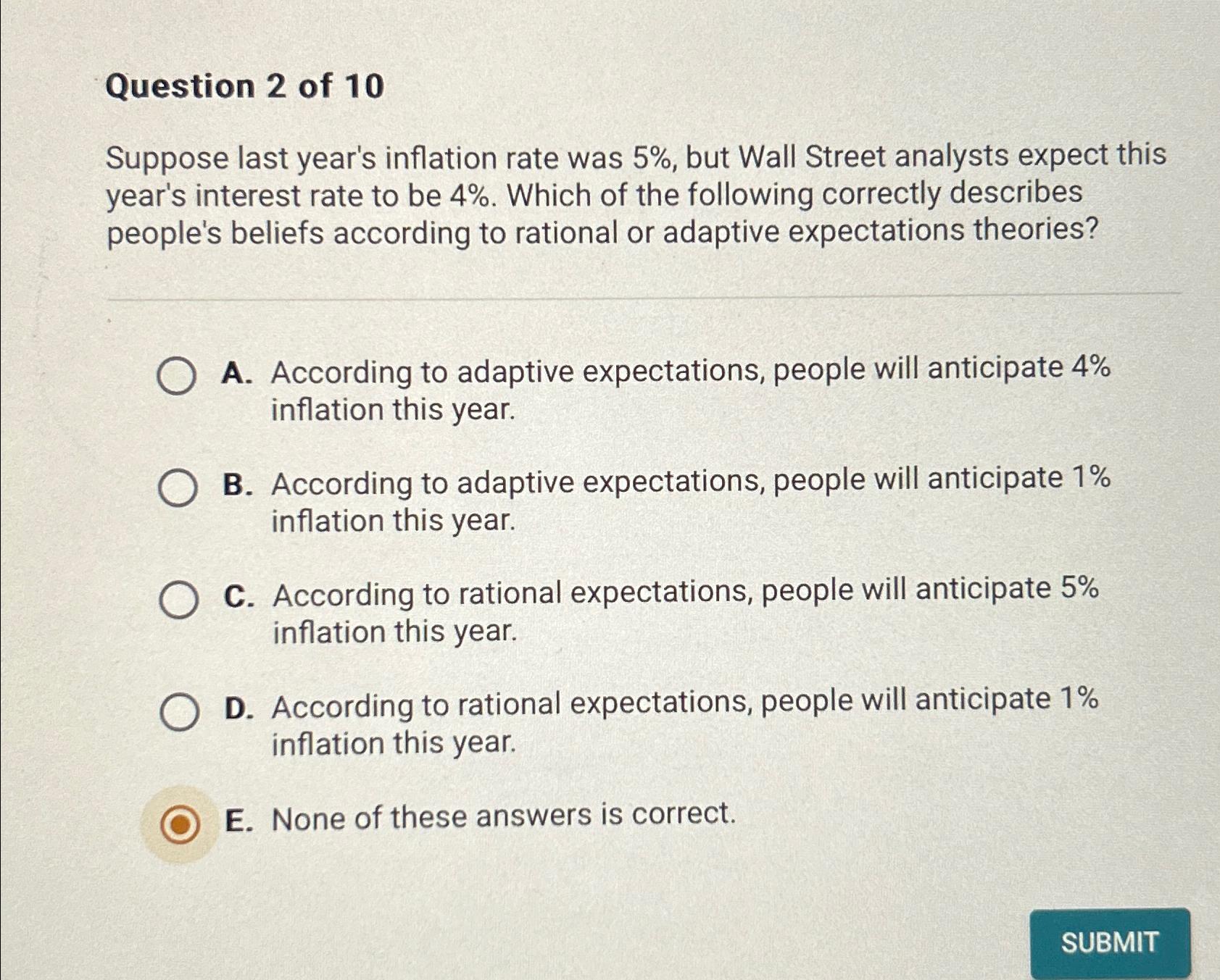 Solved Question 2 ﻿of 10Suppose last year's inflation rate | Chegg.com