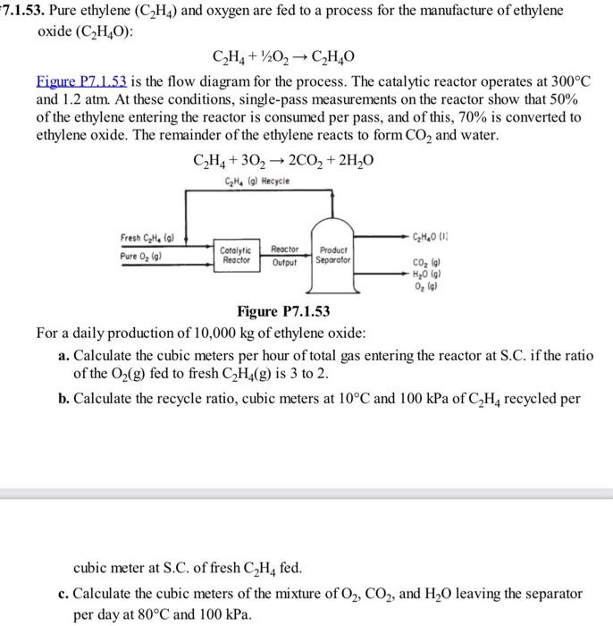 Solved 7.1.53. Pure ethylene C2H4 and oxygen are fed to a