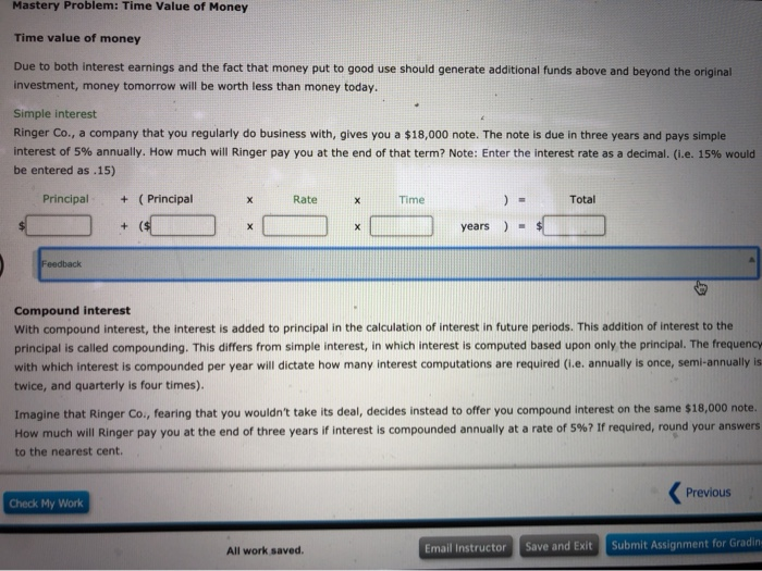 Solved Mastery Problem: Time Value of Money Time value of | Chegg.com