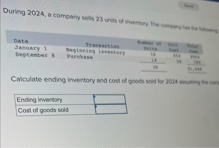 During 2024 A Company Sells 23 Units Of Inventory Chegg Com   Image