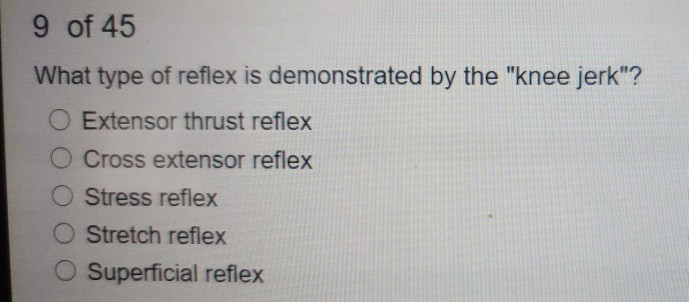 Solved 9 of 45 What type of reflex is demonstrated by the | Chegg.com