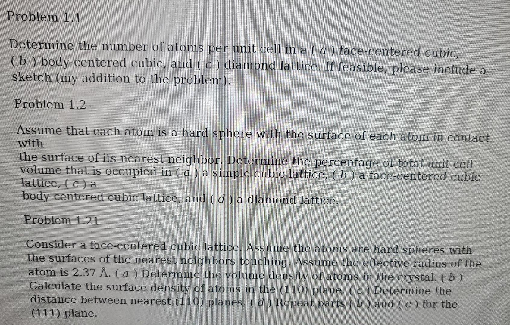 Solved Problem 1.1 Determine the number of atoms per unit | Chegg.com