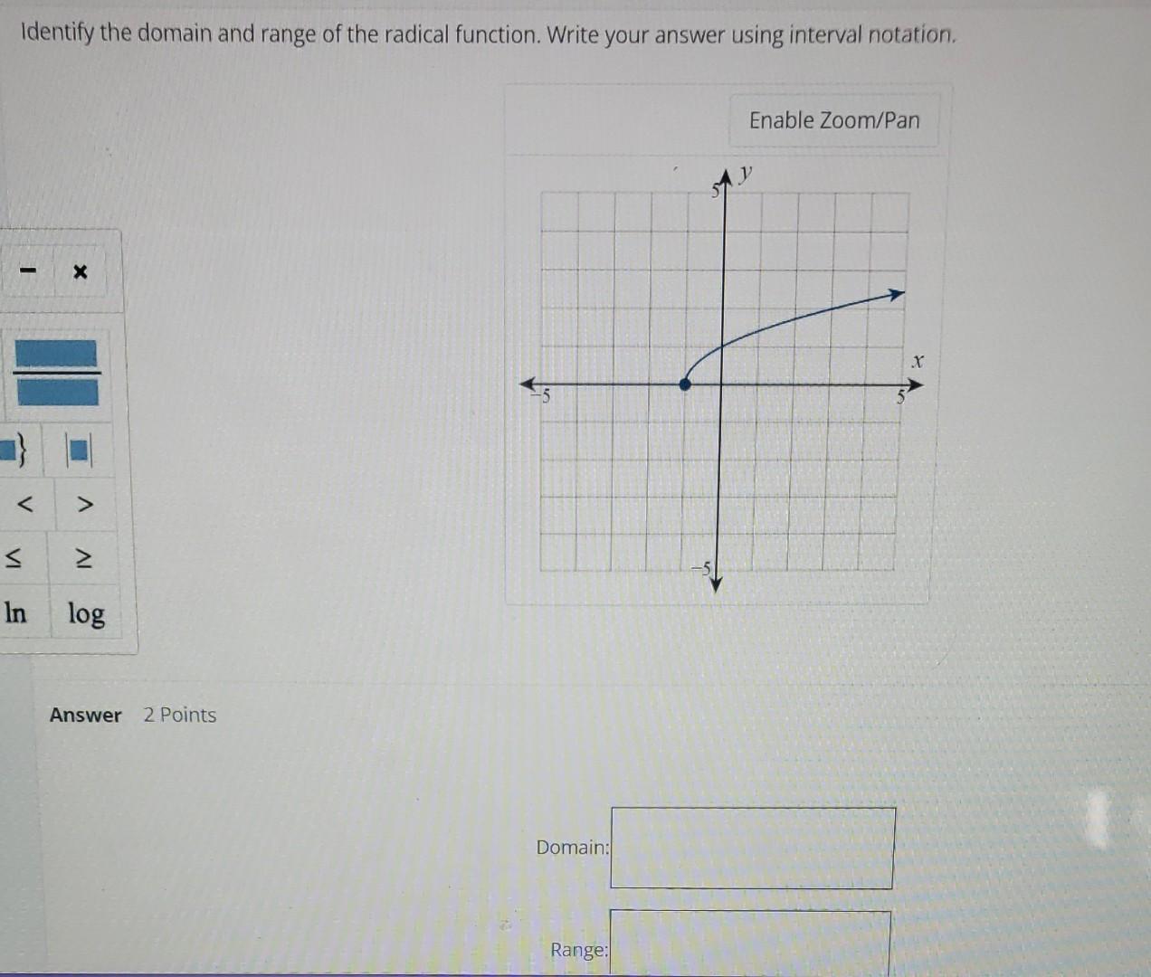how can you identify the domain and range of a radical function