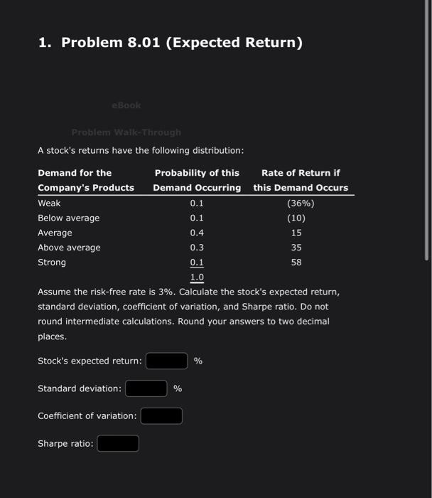 Solved 1. Problem 8.01 (Expected Return) Esook Problem | Chegg.com