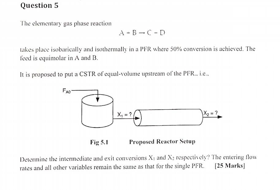 Solved Question 5 The elementary gas phase reaction A- | Chegg.com