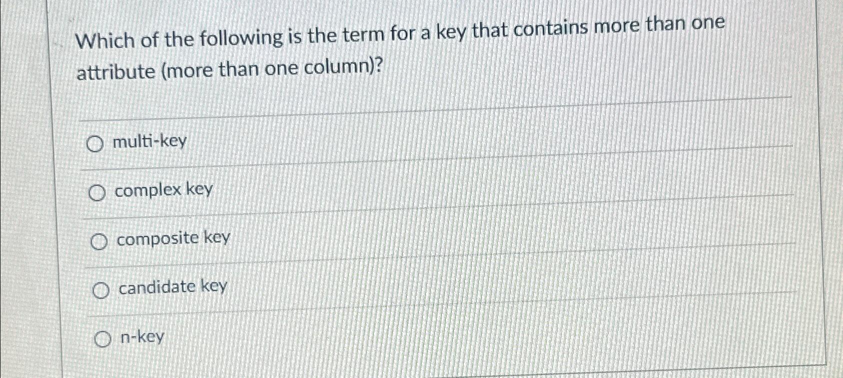 Solved Which of the following is the term for a key that | Chegg.com