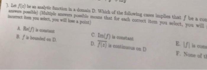 Solved 2. Let Fle) be an analytic function in a domain D. | Chegg.com