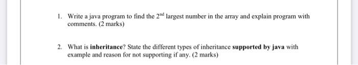 Solved 1. Write a java program to find the 2nd largest | Chegg.com
