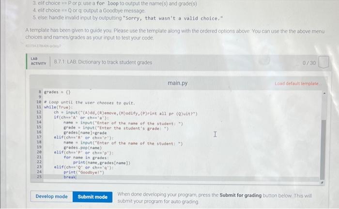 Solved 8.7 LAB: Dictionary to track student grades Write a | Chegg.com