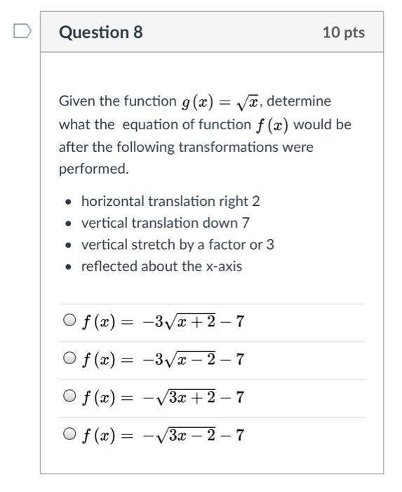 Solved Question 5 10 pts () 5 > Given f (x) = |x, which of | Chegg.com