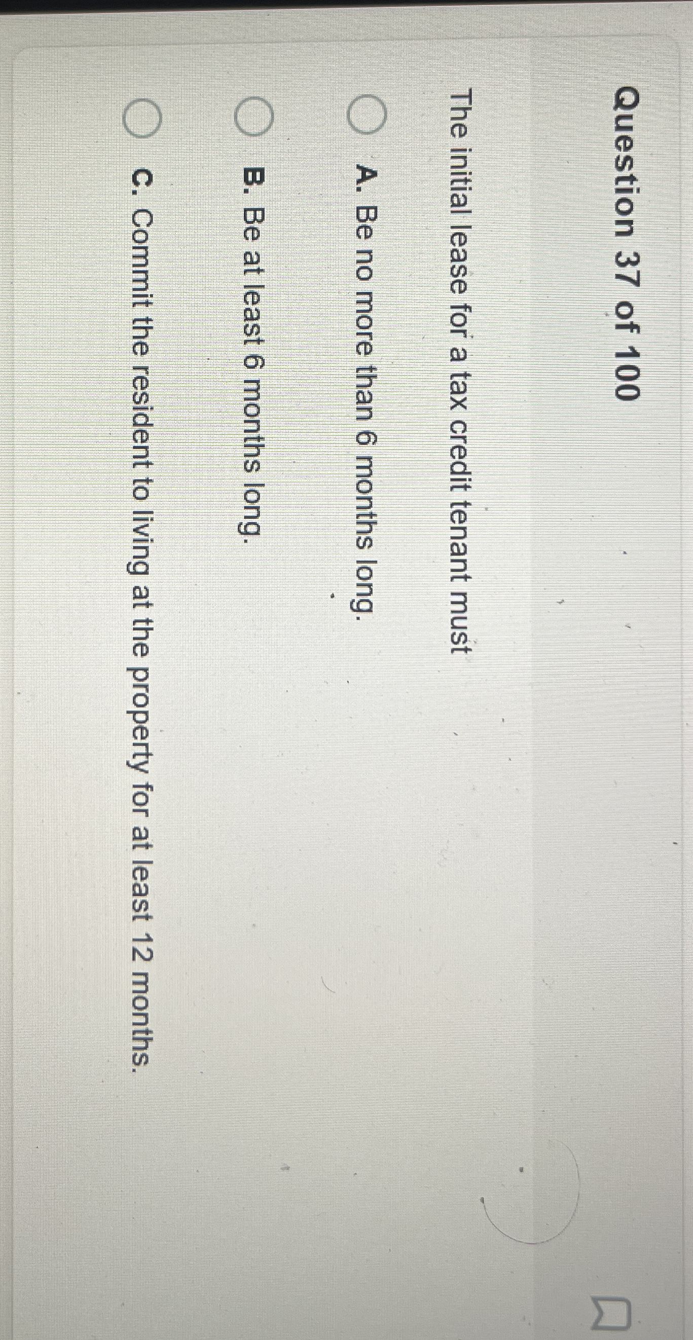 Solved Question 37 ﻿of 100The initial lease for a tax credit