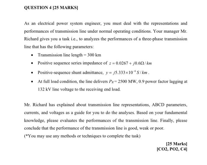 Solved QUESTION 4 [25 MARKS] As an electrical power system