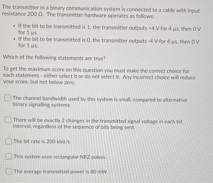 Solved The transmitter in a binary communication system is | Chegg.com