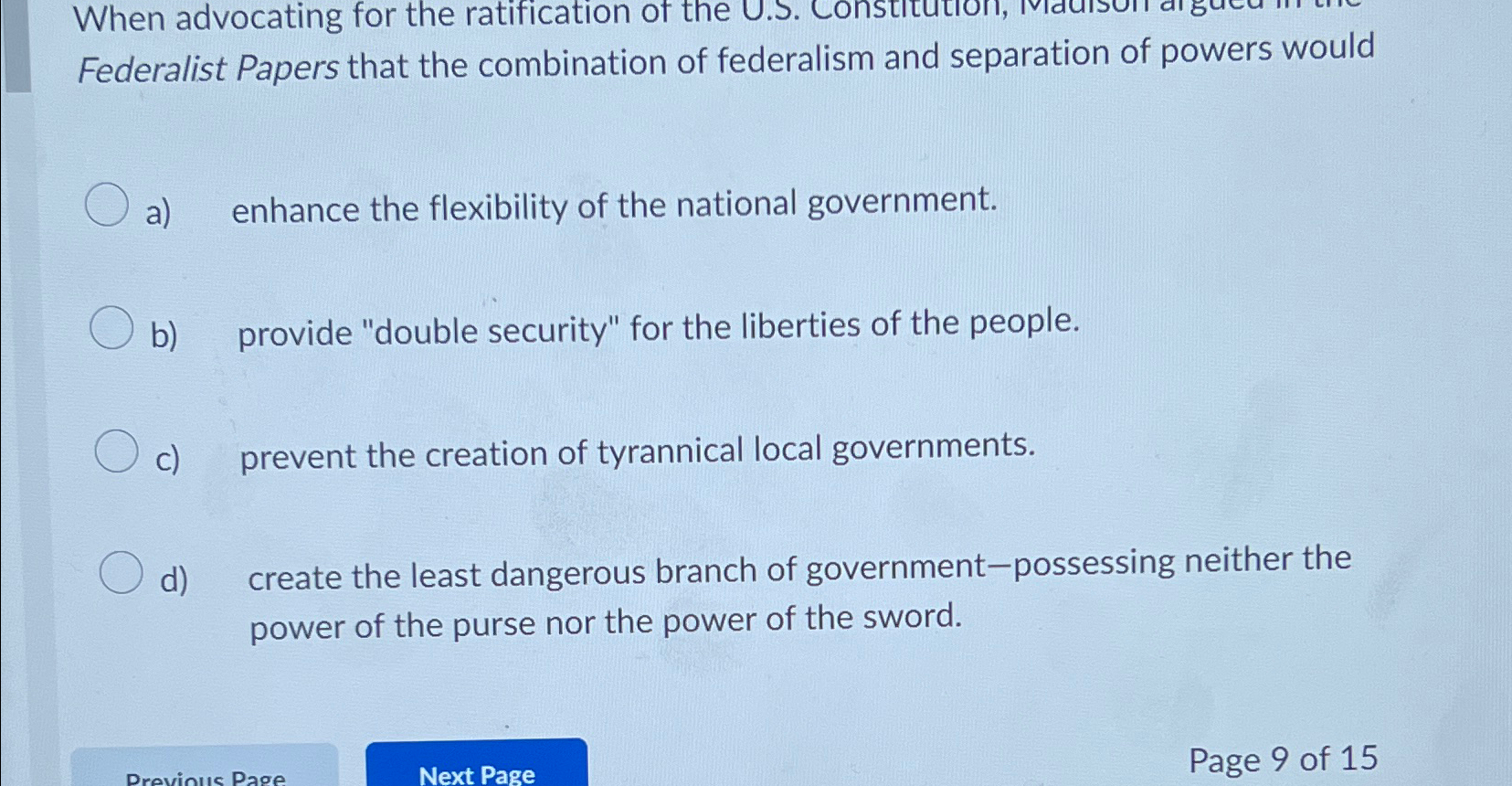 Solved Federalist Papers that the combination of federalism | Chegg.com