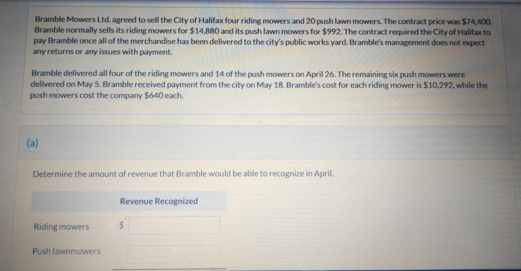 Solved Bramble Mowers Ltd. agreed to sell the City of Chegg