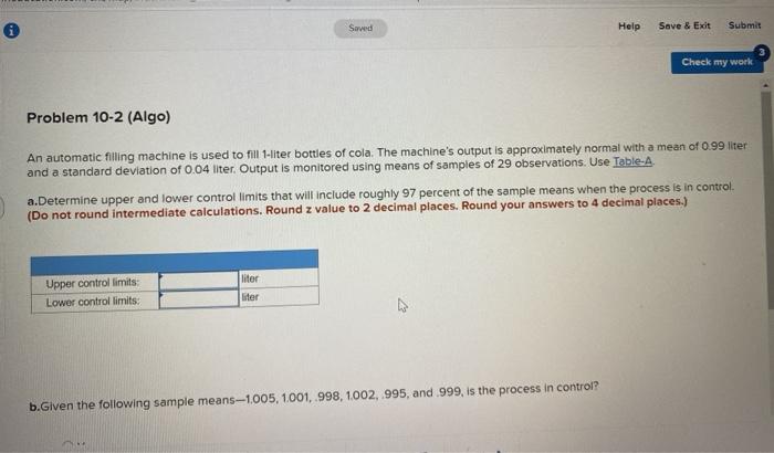 Solved Saved Help Save & Exit Submit Check my work Problem | Chegg.com