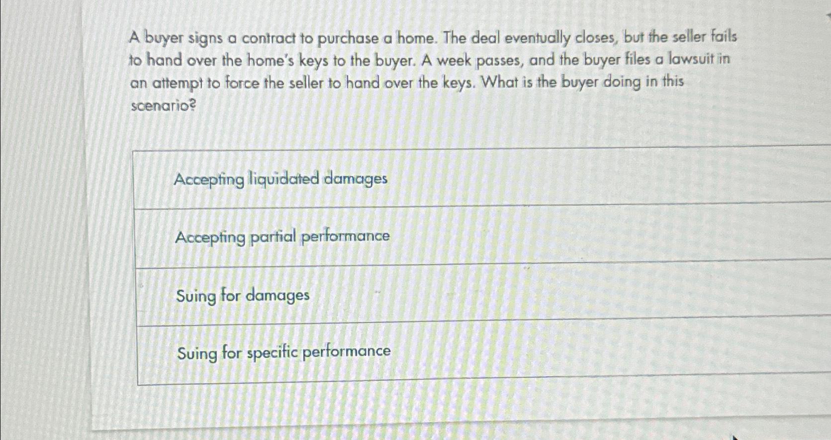 Solved A buyer signs a contract to purchase a home. The deal | Chegg.com