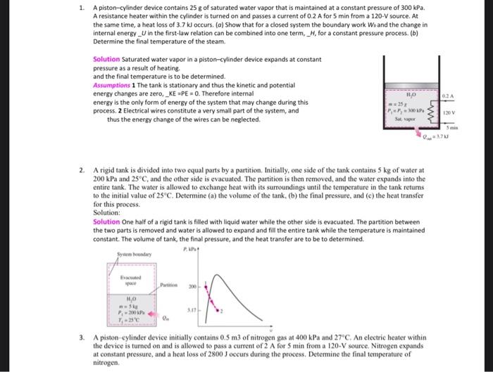 Solved 1. A pistoncylinder device contains 25 g of