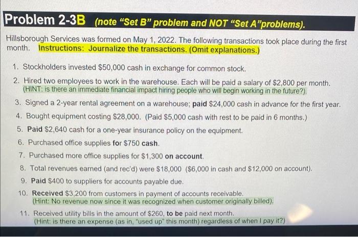 Solved Problem 2-3B (note “Set B” problem and NOT "Set | Chegg.com