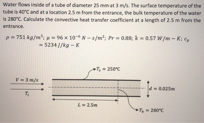 Solved Water flows inside of a tube of diameter 25 mm at 3 | Chegg.com