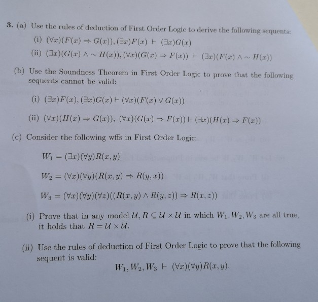 3 A Use The Rules Of Deduction Of First Order L Chegg Com