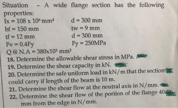 Situation A Wide Flange Section Has The Following Chegg Com