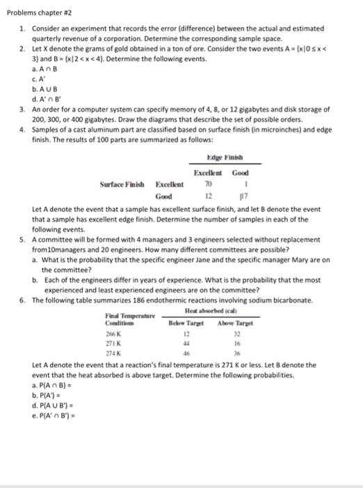 Solved Problems chapter #2 1. Consider an experiment that | Chegg.com