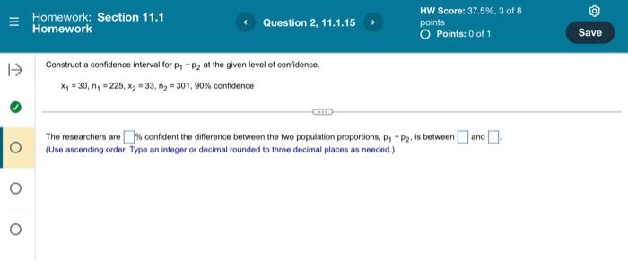 Solved Construct a confidence interval for p1−p2 at the | Chegg.com