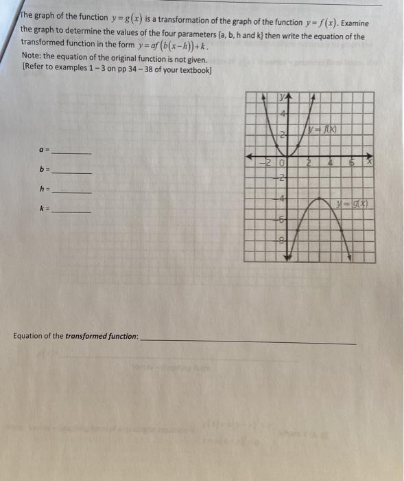 Solved the graph of the function y=g(x) is a transformation | Chegg.com