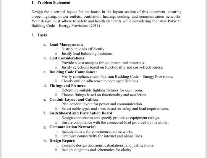 Solved 1. Problem Statement Design the electrical layout for | Chegg.com