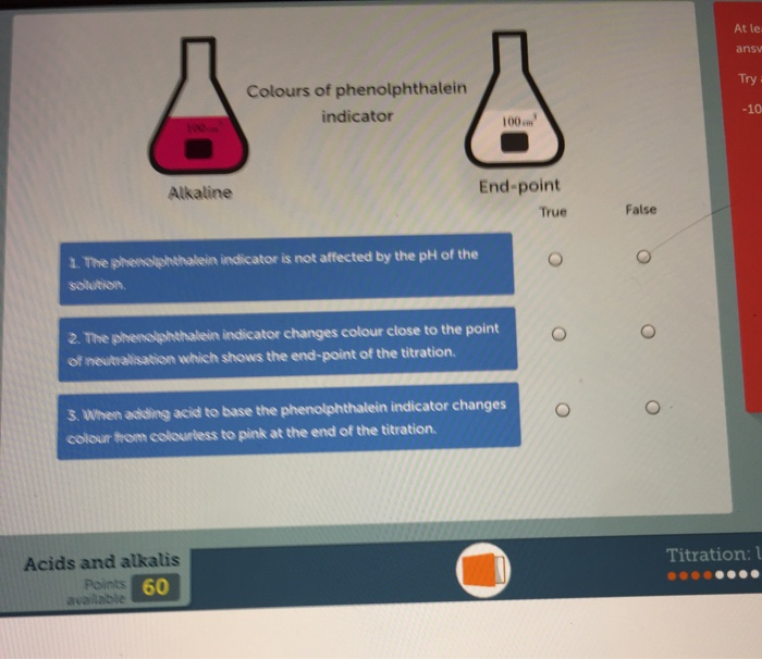 Solved At le ansv Try Colours of phenolphthalein indicator
