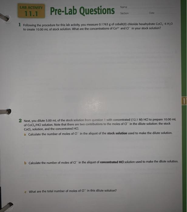 Solved Name LAB ACTIVITY 11.1 Pre-Lab Questions Section 1 | Chegg.com