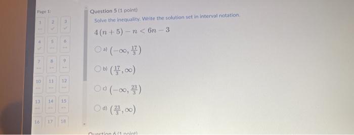 Solved Page 1 Question 5 (1 point) Solve the inequality. | Chegg.com