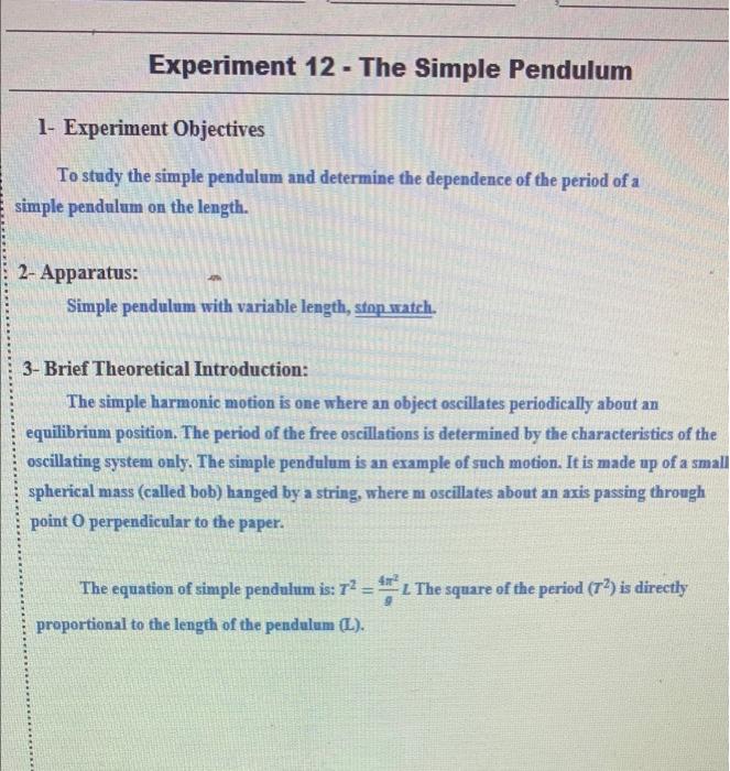 questions and answers about the simple pendulum experiment