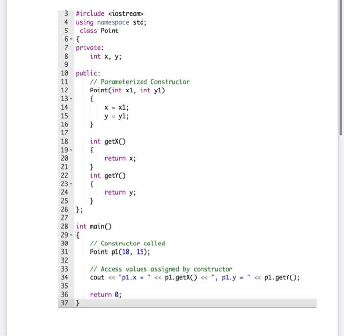 Solved 13- 3 #include 4 using namespace std; 5 class Point | Chegg.com