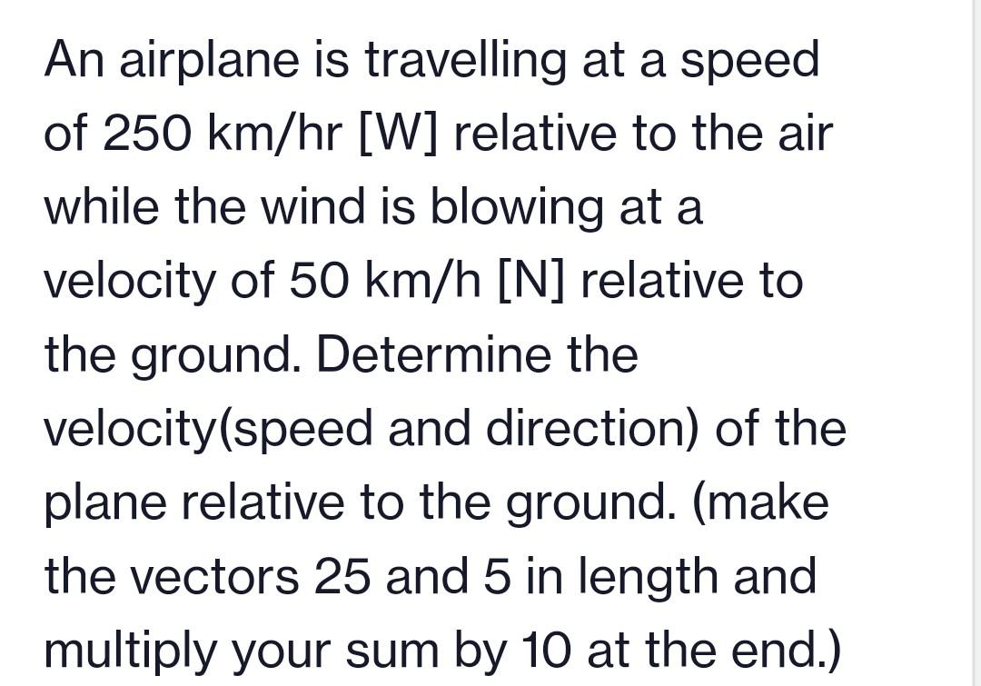 Solved An Airplane Is Travelling At A Speed Of 250 Km/hr [W] | Chegg.com