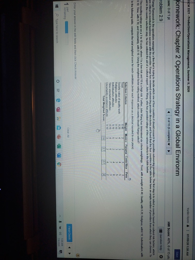 Solved Oscm 3321 Production Operations Management Summer Chegg