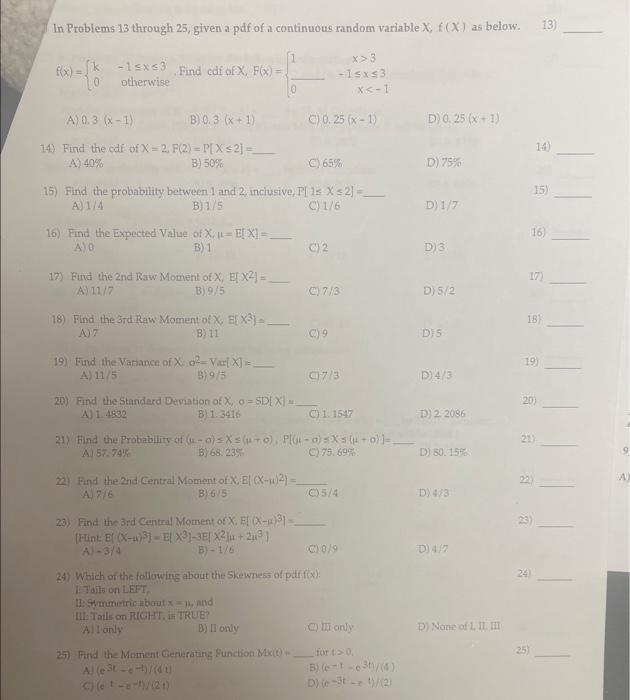 Solved In Problems 13 Through 25 , Given A Pdf Of A | Chegg.com | Chegg.com