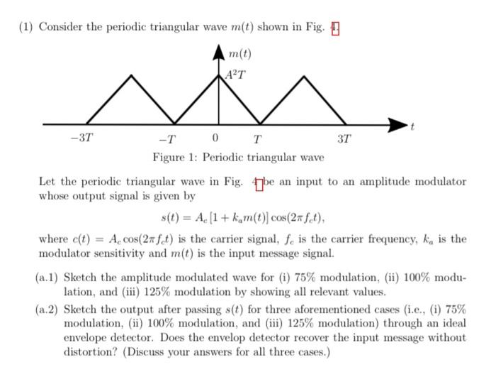 Solved (1) Consider the periodic triangular wave m(t) shown | Chegg.com