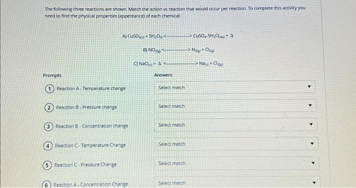Solved The following three reactions are shown, March the | Chegg.com