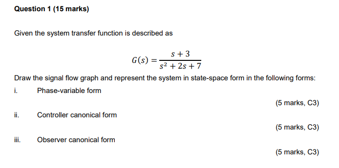 Solved Question 1 (15 ﻿marks)Given the system transfer | Chegg.com