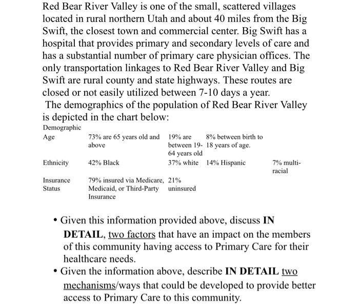 Solved Red Bear River Valley is one of the small, scattered