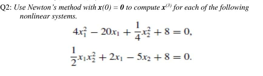 Solved Q2: Use Newton's method with x(0) = 0 to computer) | Chegg.com