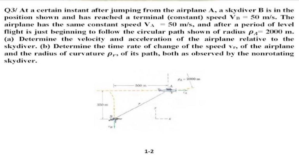 Solved Q3/ At A Certain Instant After Jumping From The | Chegg.com